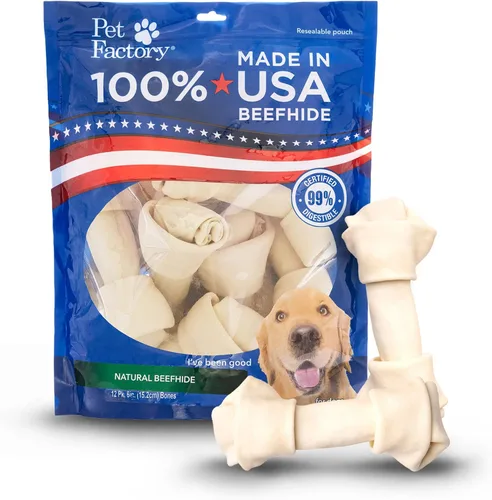 Miniatura 11 de Pet Factory Golosinas masticables para perros, 100% fabricadas en Estados Unidos, huesos anudados de 6 pulgadas, sabor a carne, 12 unidades/1 paquete