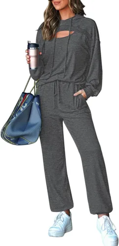 Pink Queen Conjunto deportivo de 2 piezas para mujer, sudadera de manga larga con capucha y pantalones con cordón y bolsillos