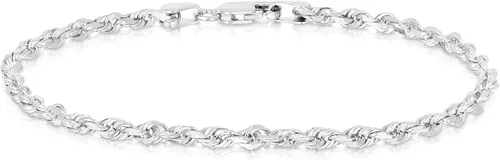 Floreo 10k Yellow Gold or White Gold or Rose Gold 2.5mm Solid Rope Chain Diamond Cut Bracelet or Anklet