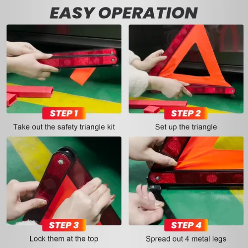 Miniatura 3 de DASBET Triángulos de advertencia de emergencia Triángulo de seguridad en carretera, paquete de 3 triángulos reflectantes plegables de advertencia
