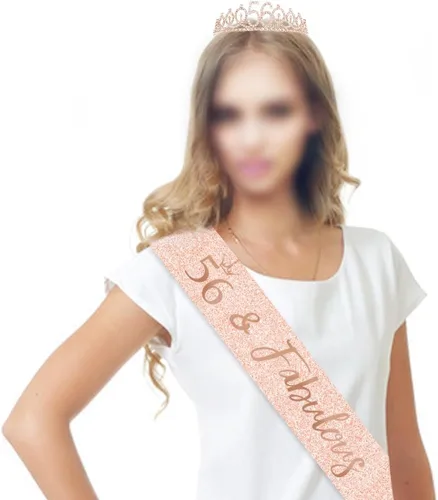 Miniatura 4 de BRT Bearingshui Banda y tiara de cumpleaños número 56 para mujer, corona de banda de cumpleaños de oro rosa 56 fabulosa banda y tiara para mujer