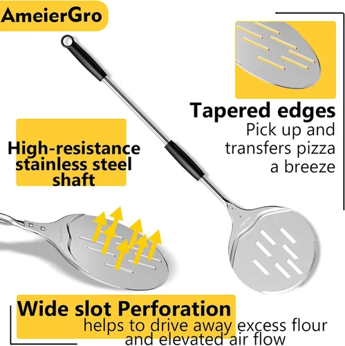 Miniatura 4 de Pizza Peel & Turner, espátula para pizza de 9 pulgadas con mango extensible (26-36 pulgadas de longitud)