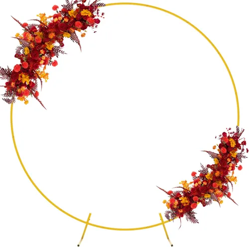 Miniatura 8 de Fomcet Soporte de Arco de Boda Redondo de 7.2 Pies de Fondo Circular Soporte de Arco Dorado de Metal para Ceremonia, Fiesta de Cumpleaños, Blanco