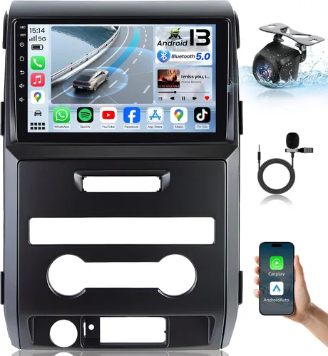 Radio de coche para Ford F150 2009-2014: Actualización de estéreo táctil HD de 9 pulgadas 1280x800 con Carplay inalámbrico Android Auto 5G WiFi GPS
