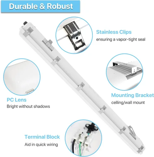 Miniatura 4 de HYPERLITE Lámpara LED hermética al vapor de 4 pies, 40W, 5200LM, IP65 impermeable, accesorio LED a prueba de vapor 5000K, 100-277V, lámpara LED al