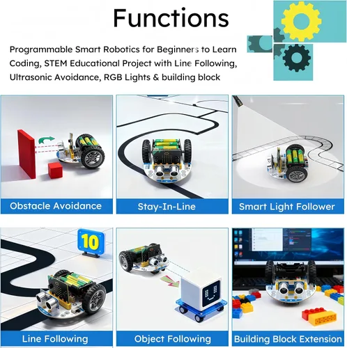 Miniatura 5 de Coche inteligente Micro:bit con tutorial detallado de programación gráfica y microPython de MakeCode, seguimiento de línea IR y módulos de luz RGB
