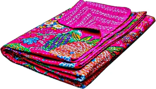 Miniatura 20 de Manta Kantha de retazos bohemios, manta de cama bohemia tamaño King, colcha Kantha con estampado de frutas, funda de cama Kantha hecha a mano Beige
