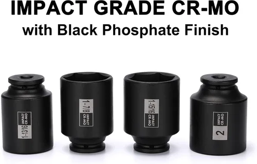 Miniatura 3 de Mayouko Juego de 4 llaves de vaso de impacto para tuerca de eje de husillo de 1/2", 1-13/16, 1-7/8, 1-15/16, 2 pulgadas, CR-MO, profundo, 6 puntos