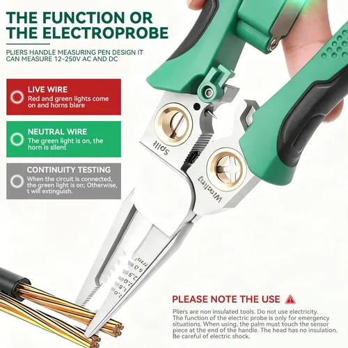 Miniatura 2 de Pelacables 8 en 1 con probador de voltaje, herramienta de pelado de cables eléctricos multifunción para cortar y tirar de alicates, herramienta