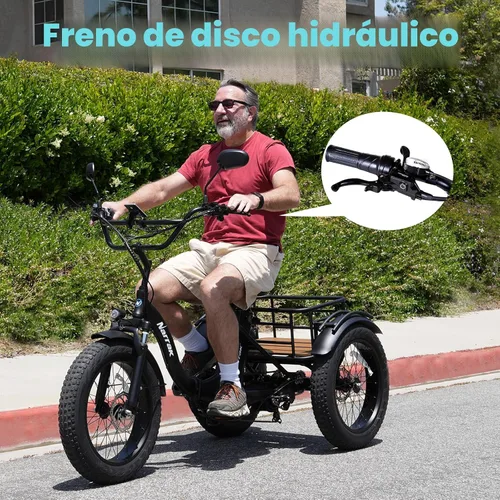 Miniatura 3 de NARRAK Triciclo eléctrico para adultos, triciclo eléctrico plegable con neumáticos gruesos, bicicletas eléctricas de 3 ruedas, pico de 1350 W