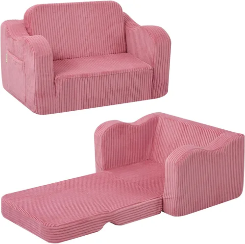 Miniatura 14 de MeMoreCool Silla Infantil 2 en 1, Sofá Cama Plegable para Niños, Beige (Edades 1-3) – Silla de Terciopelo que se Extiende a Sofá-Cama Espuma