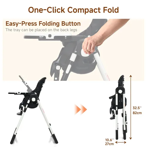 Miniatura 5 de INFANS Silla alta para bebés y niños pequeños, silla alta plegable con respaldo ajustable múltiple, reposapiés y altura del asiento, bandeja Negro