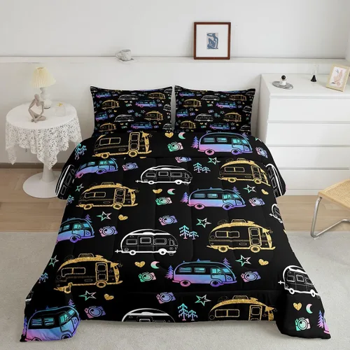 Miniatura 9 de Juego de edredón de camper tamaño matrimonial, edredón acolchado para adolescentes y niños, juego de ropa de cama rústica de granja para niños