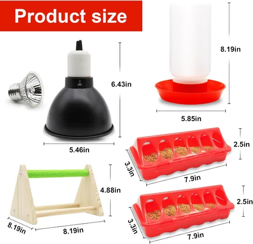 Miniatura 7 de Kit de comedero y bebedero para pollitos GIFANK con lámpara de calor de 75W, percha para pollitos, comedero para aves de corral con tapa abatible