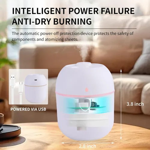 Miniatura 2 de Mini Humidificador Portátil Pequeño Humidificador de Niebla Fría Personal de Escritorio Alimentado por USB Súper Silencioso para Viaje, Carro, Blanco