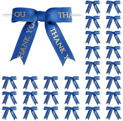 Miniatura 13 de Meseey 30 lazos de cinta con estampado dorado de agradecimiento de 2.5 pulgadas, lazos pequeños para envolver regalos Blanco