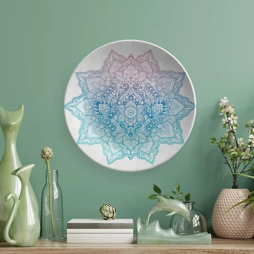 Miniatura 5 de Plato decorativo de 8 pulgadas, cerámica de loto, tatuaje bohemio zen, tono pastel, mandala abstracto de loto, placa de exhibición para mesa de Lila