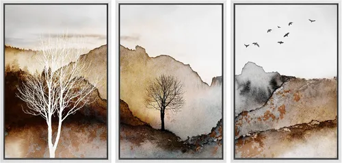 Miniatura 39 de NWT Lienzo enmarcado para pared, juego de arte en acuarela pastel, bosque de montaña oscura, naturaleza silvestre, ilustraciones de arte moderno