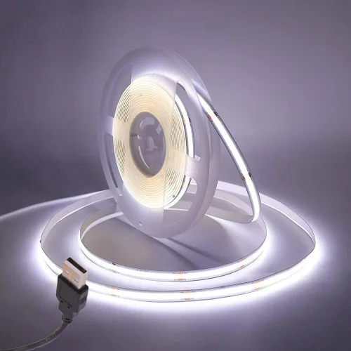 Miniatura 14 de Tira de luces LED COB flexible, 3.3 ft/3.3 pies de cuerda de luces LED COB flexible DC 5V 320 LEDs/m blanco cálido 3000K no impermeable USB cinta