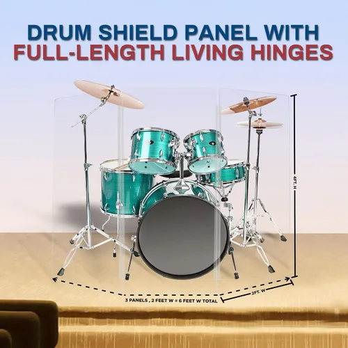 Miniatura 6 de PENNZONI Drum Shield de 4 pies con bisagras de plástico, viene con 3 paneles de batería y bisagras de plástico, paneles de acrílico transparente