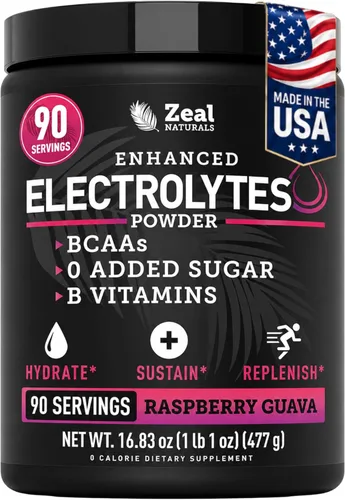Miniatura 8 de Zeal Electrolyte Powder - 90 porciones Polvo de electrolitos Keto Cero azúcar, BCAA, vitaminas B Potasio, zinc, magnesio Bebida