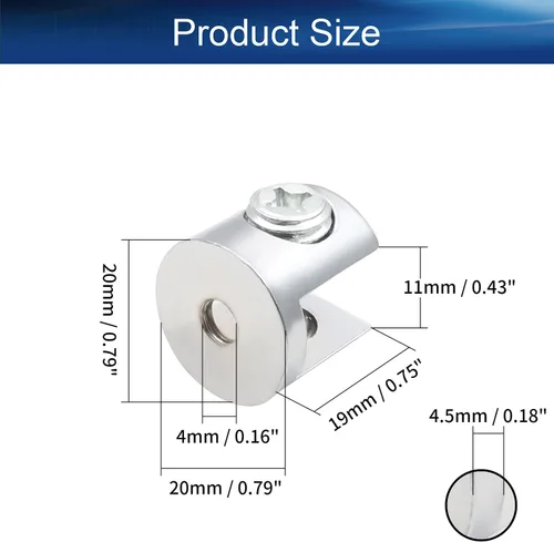 Miniatura 2 de Soporte de estante de vidrio ajustable de aleación de zinc, soporte de clip de abrazadera de gabinete de puerta cilíndrica para 0.315-0.394 in
