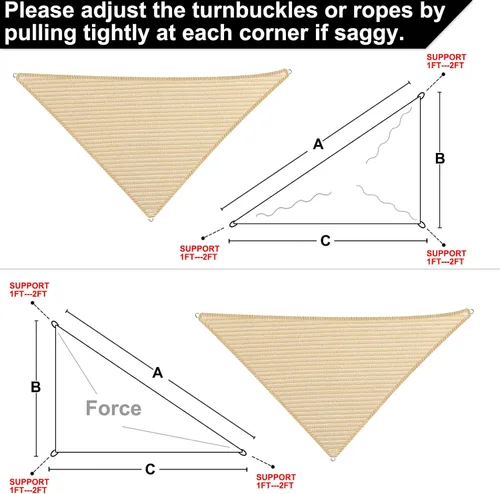 Miniatura 4 de Toldo triangular de 5 x 5 x 5 pies con borde recto, color beige, toldo triangular para exteriores, cubierta de pérgola con bloqueo UV, personalizable