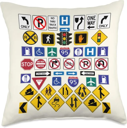 Miniatura 5 de L&S Street Signs Road, Warning Signs - Almohada (16 x 16 pulgadas), multicolor