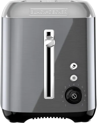 Miniatura 2 de Black & Decker Tostadora de 2 rebanadas con función de botón de ranura extra ancha, selector de sombra y bandeja de migas abatible, negro/acero