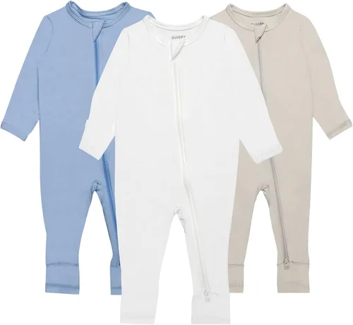 GUISBY Pijamas para Bebé con Puños de Mitones - 3 Piezas Niñas Niños Cremallera de 2 Vías Manga Larga Rayón Pijamas