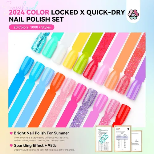 Miniatura 2 de SAVILAND Juego de esmaltes de uñas: esmalte de uñas de secado rápido, 20+3 piezas de esmalte de uñas regulares con purpurina verde neón brillante