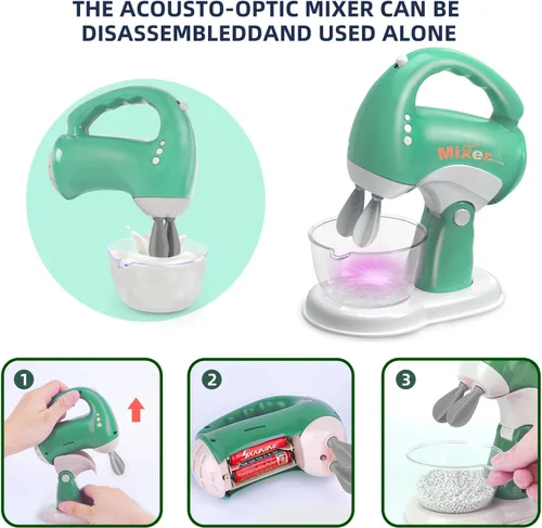Miniatura 4 de Yalujumb Juego de juguetes de cocina, juego de electrodomésticos de cocina con cafetera, mezclador, tostadora con luces y sonidos realistas, regalo