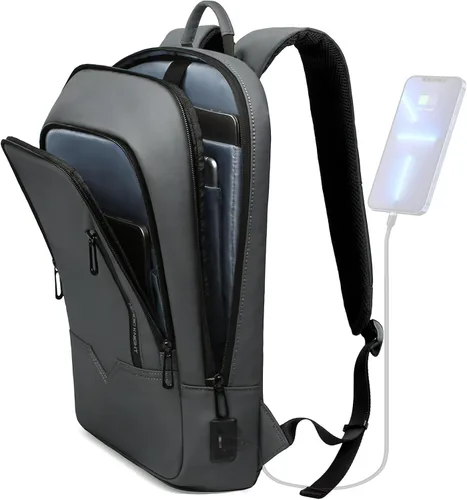 Miniatura 10 de Mochila hk para Hombre de Negocios, Mochila Delgada con Cargador USB, Mochila para Computadora, Ligera, Antirrobo, para Viaje, Negro, 15,6 pulg.