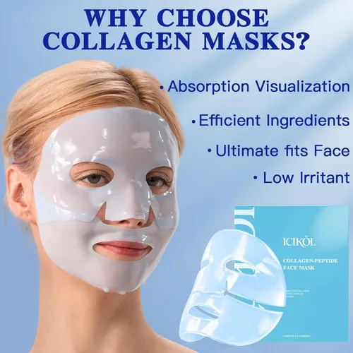 Miniatura 8 de Máscara facial de colágeno hidrolizado profundo, paquete de 4 – Máscara de lámina antiedad con péptidos y ácido hialurónico, restaura la elasticidad