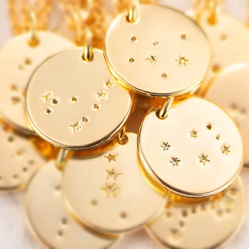Miniatura 6 de Mevecco - Collar de oro, disco de moneda, zodiaco, 12 constelaciones, estrella conectada, grabado con horóscopo, colgante de astrología, cadena