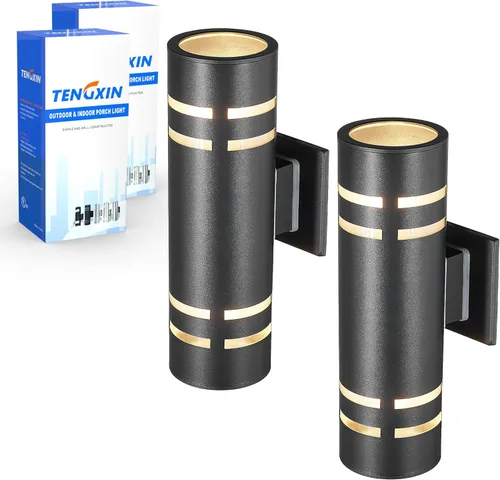 TENGXIN Paquete de 2 lámparas de pared para patio, aplique de pared moderno para exteriores con cilindro de acero inoxidable, lámpara de montaje en