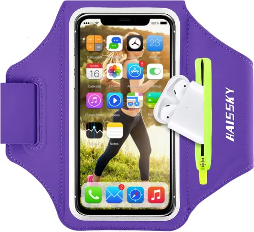 Miniatura 12 de Brazalete para teléfono celular con bolsillo con cremallera, soporte para iPhone 16 Pro Max/15/14 Pro Max/13/12/11 Pro Max/XS/XR, Galaxy S20 S10