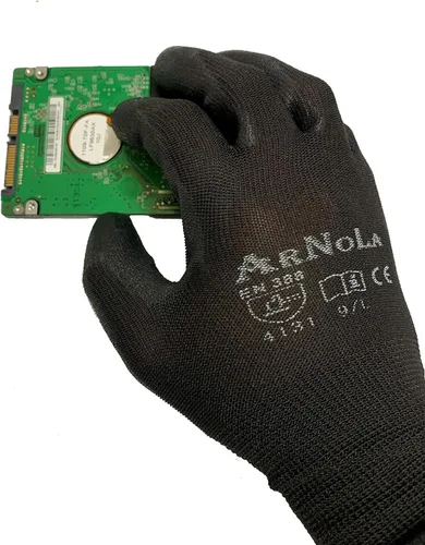 Miniatura 3 de 12 pares de guantes de trabajo antiestáticos ESD, guantes de seguridad con revestimiento de poliuretano calibre 13 para montaje electrónico.