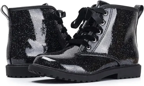 Miniatura 7 de Botines con purpurina para niñas, zapatos de combate impermeables con cordones y cremallera lateral para niñas pequeñas y grandes