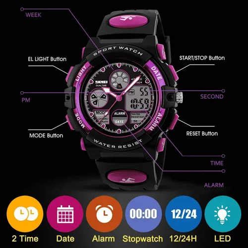 Miniatura 5 de Kids Digital Sport Watch, Boys Girls Waterproof Sports Outdoor Watches Children Casual Electronic Analog Quartz Wrist Watches with Alarm Stopwatch