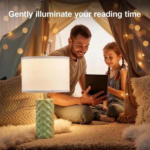 Miniatura 5 de Vitality Green & Star Diamond Lámparas de Mesa de Cerámica (Juego de 2) - 23" Lámparas Modernas de Lujo para Mesita de Noche, Dormitorios, Salas