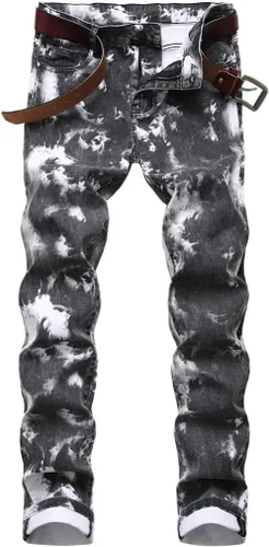 Miniatura 23 de Baylvn - Pantalones de mezclilla entallados y estampados para hombre con corte recto