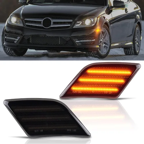 POPMOTORZ Conjunto de luz LED de marcador lateral para parachoques delantero, kit de lámpara de señal intermitente ámbar compatible con Mercedes