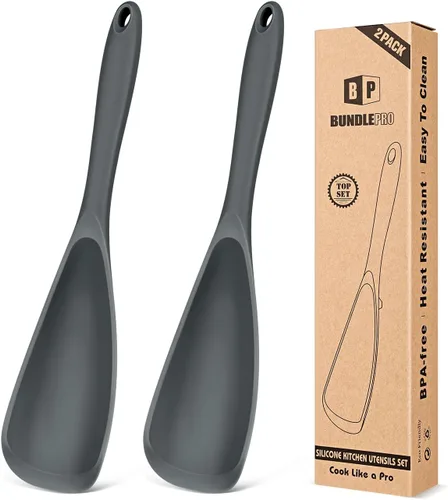 Miniatura 10 de Paquete de 2 cucharas de cocina para utensilios de cocina antiadherentes, cuchara espátula multifuncional libre de BPA, diseño de una sola pieza
