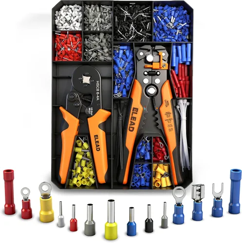 Kit de herramientas de crimpado y pelado de virola de 1188 piezas, AWG 23-7 (0.25-10 mm²), pelacables automático con virolas de alambre, terminales