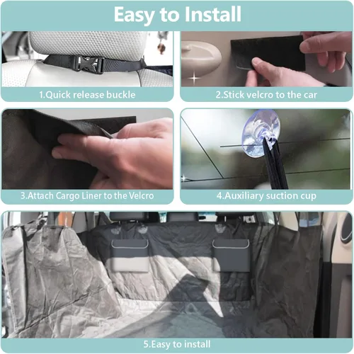Miniatura 9 de FunniPets Forro de carga para SUV, funda de carga para perro resistente al agua con protector de paredes laterales y solapa para parachoques, Negro