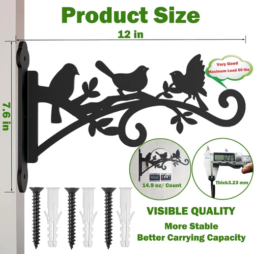 Miniatura 7 de Paquete de 2 ganchos de pared colgantes para plantas de 12 pulgadas, ganchos de pared para comedero de pájaros, gancho de metal resistente