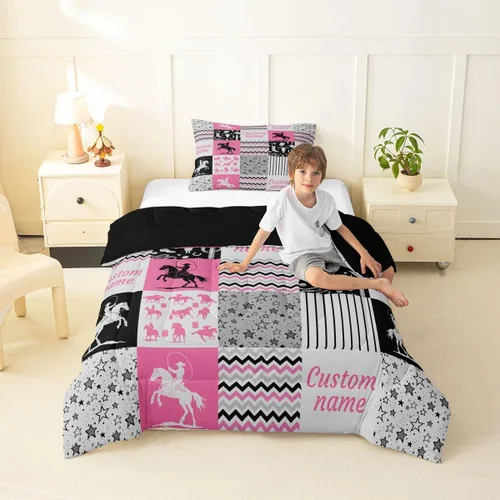 Miniatura 63 de Juego de edredón de softbol personalizado, juego de ropa de cama de retazos a cuadros para niños y niños, edredón de bate de béisbol, juego