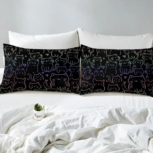Miniatura 4 de Erosebridal Sábana bajera ajustable de tamaño individual para niños, niñas y adolescentes, juego de ropa de cama con diseño de gato lindo de línea