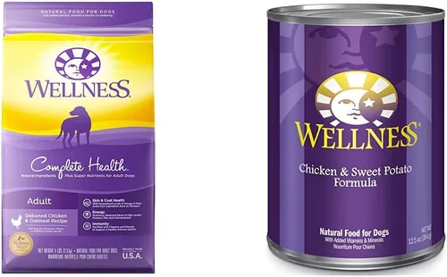 Wellness Complete Health - Paquete de alimentos secos y húmedos para perros: alimento seco natural con granos saludables, pollo y avena, bolsa de 5